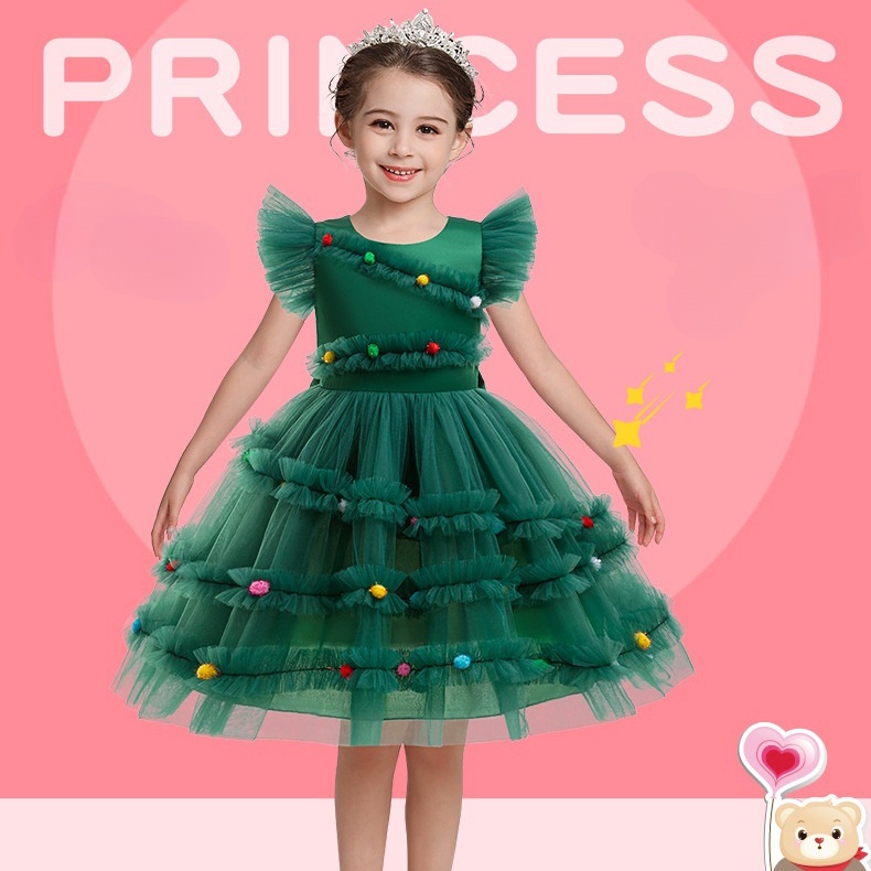 Kids Christmas Party Sleeveless Performance Ruffle A Line Dress